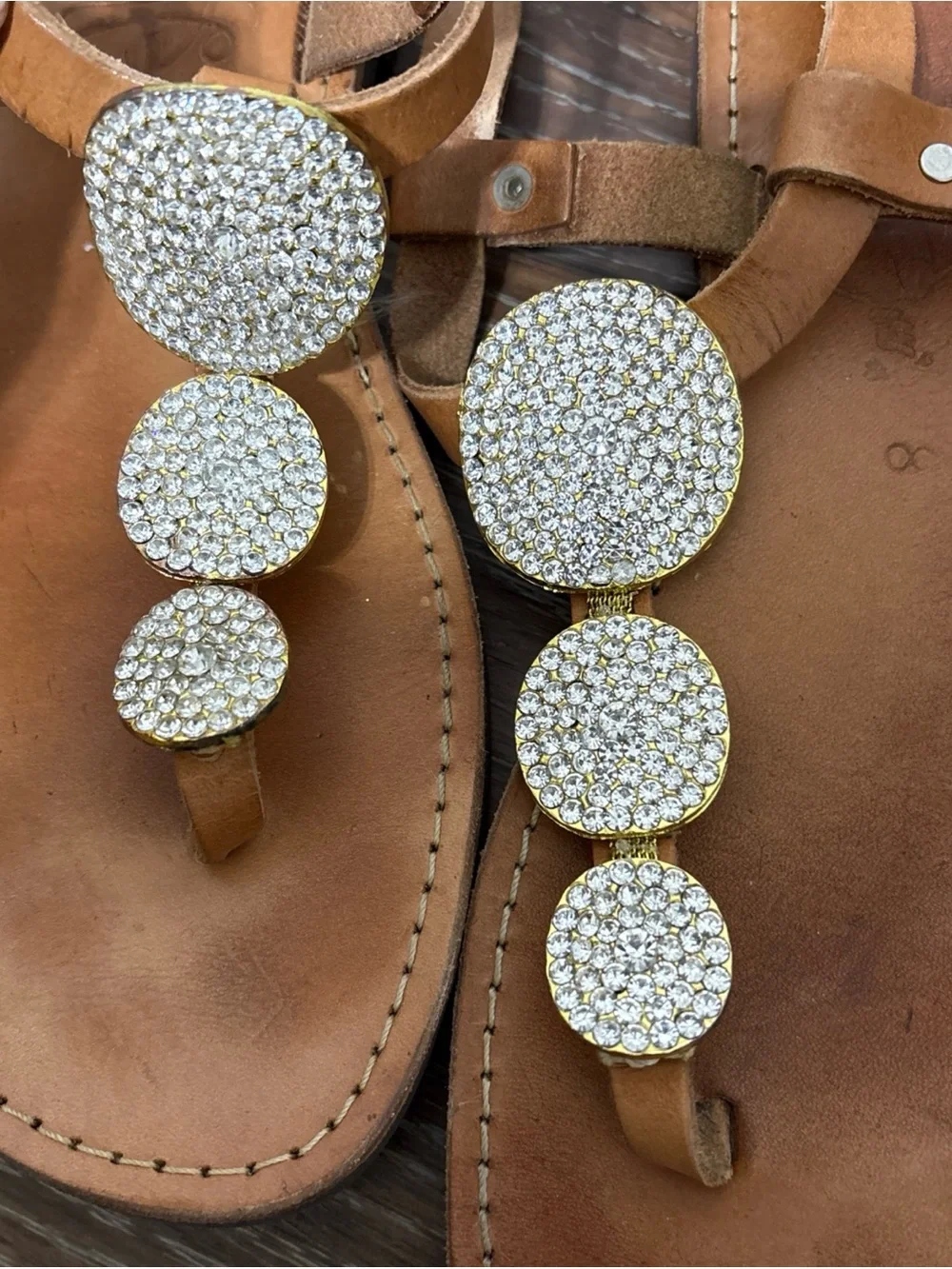 Pagonis Handmade Greek Sandals Brown Leather Bling Strappy Sz 8 Lot of 2 Pairs